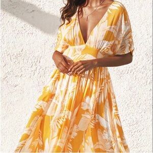 Yellow Floral V-Neck Dress